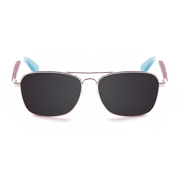 Gafas de sol PALO ALTO BAJA WOOD - De metal plateado / Ahumada y patilla de madera de peral con azul claro