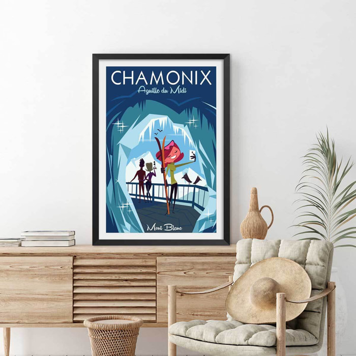 Affiche l'Aiguille du Midi Affiche + cadre en bois - Noir