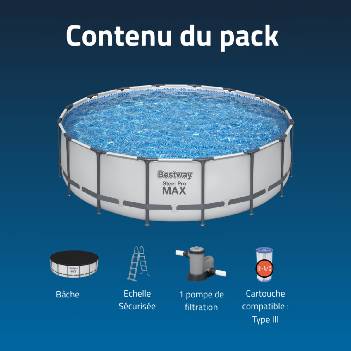 Bestway Piscine hors sol - Ronde - Steel Pro Max - 488 x 122 cm