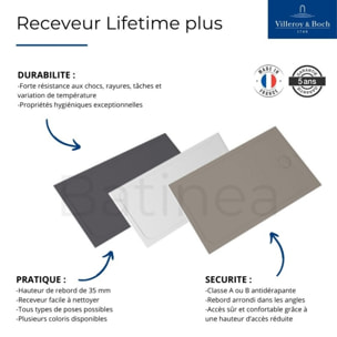 Receveur de douche antidérapant 120 x 90 Lifetime Plus céramique blanc + Bonde blanc