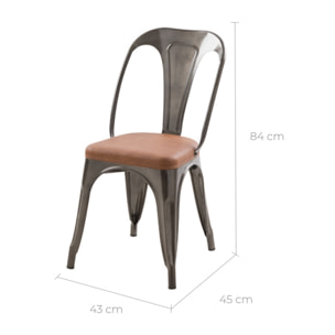 Lot de 2 chaises en métal gris et cuir synthétique marron - Charly