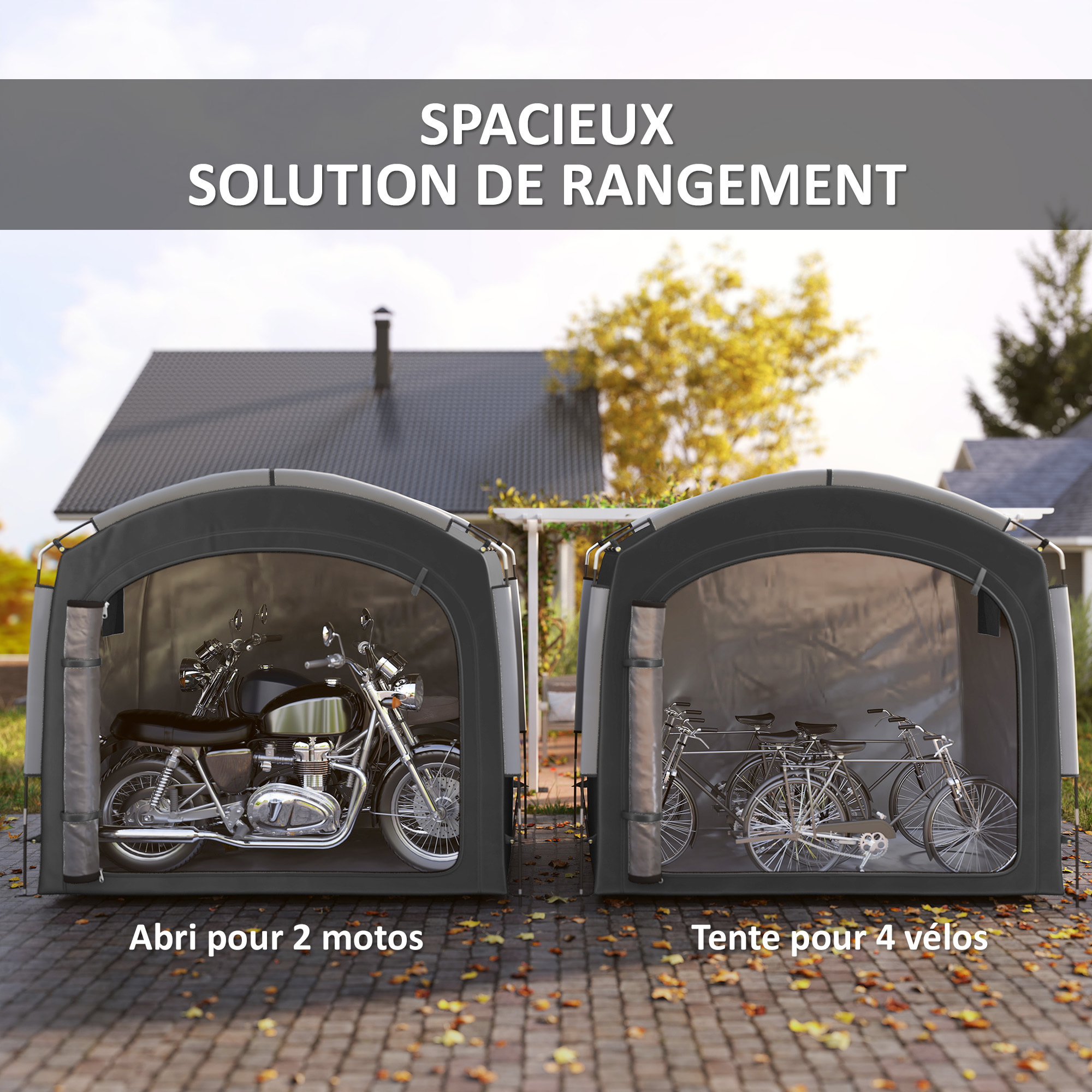 Abri vélo - tente vélo - tente de rangement extérieur - dim. 205 x 140 x 188 cm - fibre de verre oxford noir