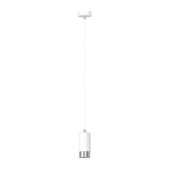 Lampada a sospensione Fumiko in acciaio bianco e dettagli cromati