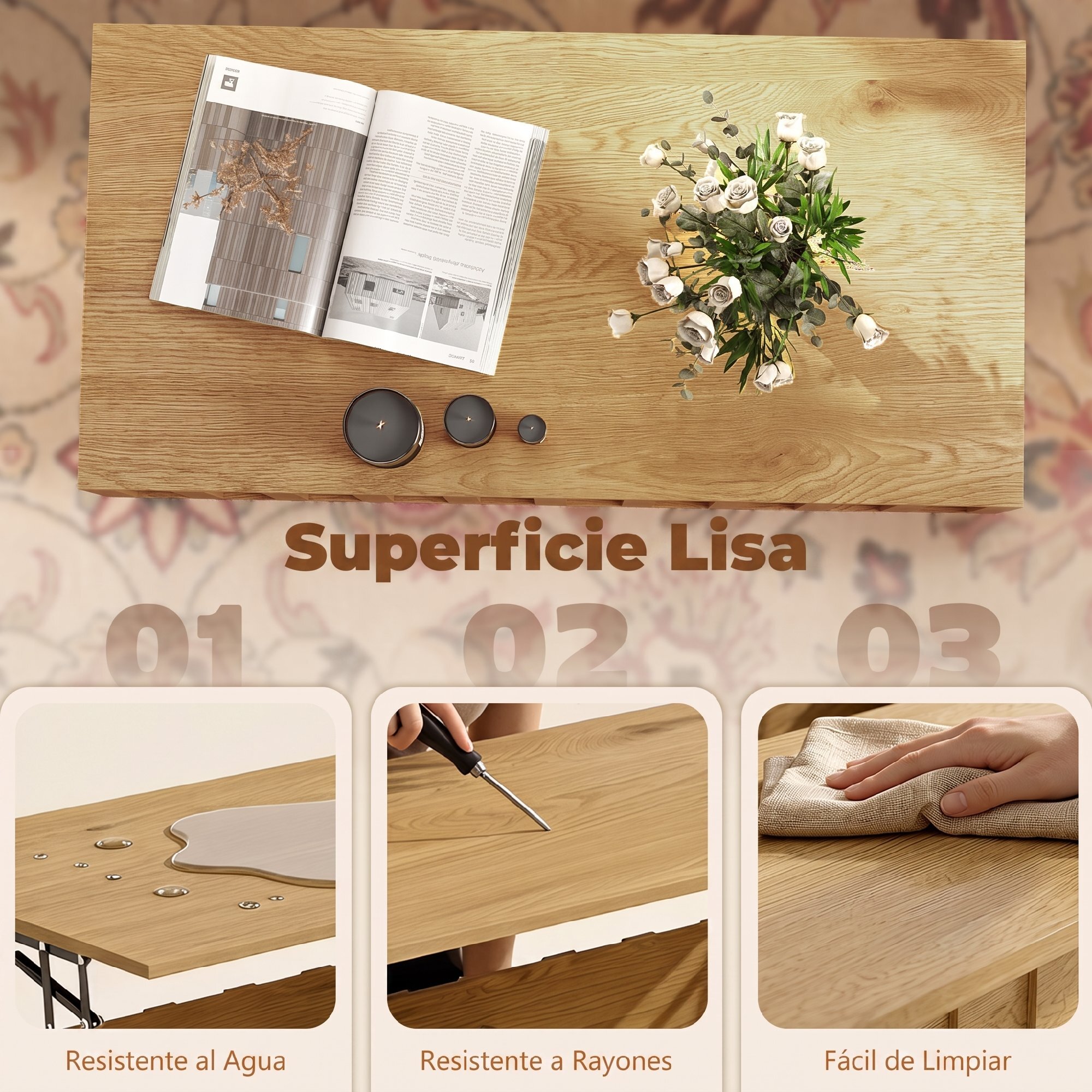 HOMCOM Mesa de Centro Elevable, Mesa de Café para Salón con 2 Compartimentos Ocultos, Patas de Metal para Sala de Estar, Comedor, 110x55x36,5 cm, Roble