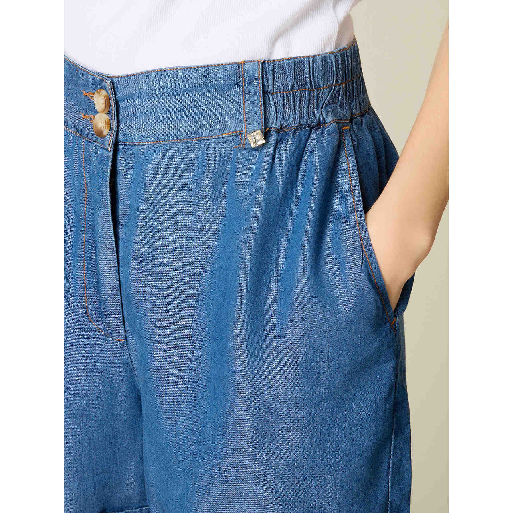 Oltre - Short en tencel efecto denim - Azul