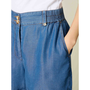 Oltre - Short en tencel efecto denim - Azul