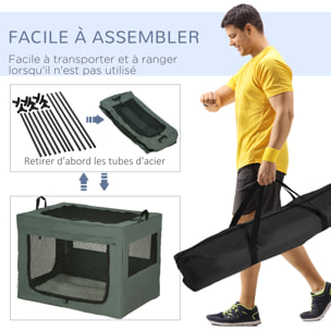 Sac de transport pliable pour chien chat - 2 poignées, 3 portes - dim. 89L x 62l x 62H cm - acier polyester gris