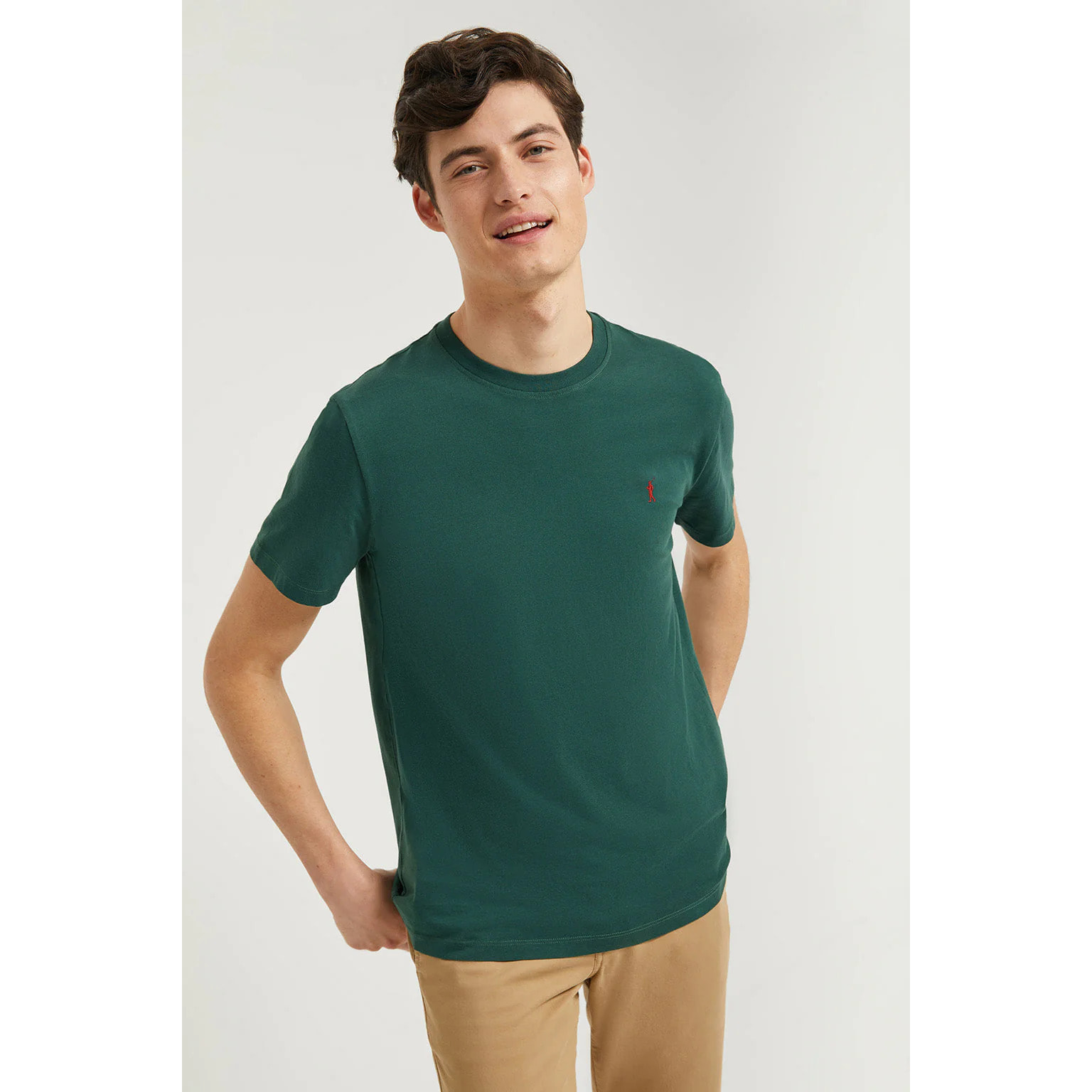 Maglietta basic verde bottiglia in cotone con logo Rigby Go