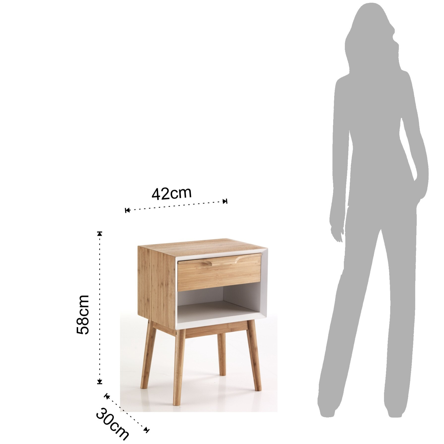 Table d’appoint Tomasucci HIJO, en bois, blanc, 42 × 30 × 58 cm