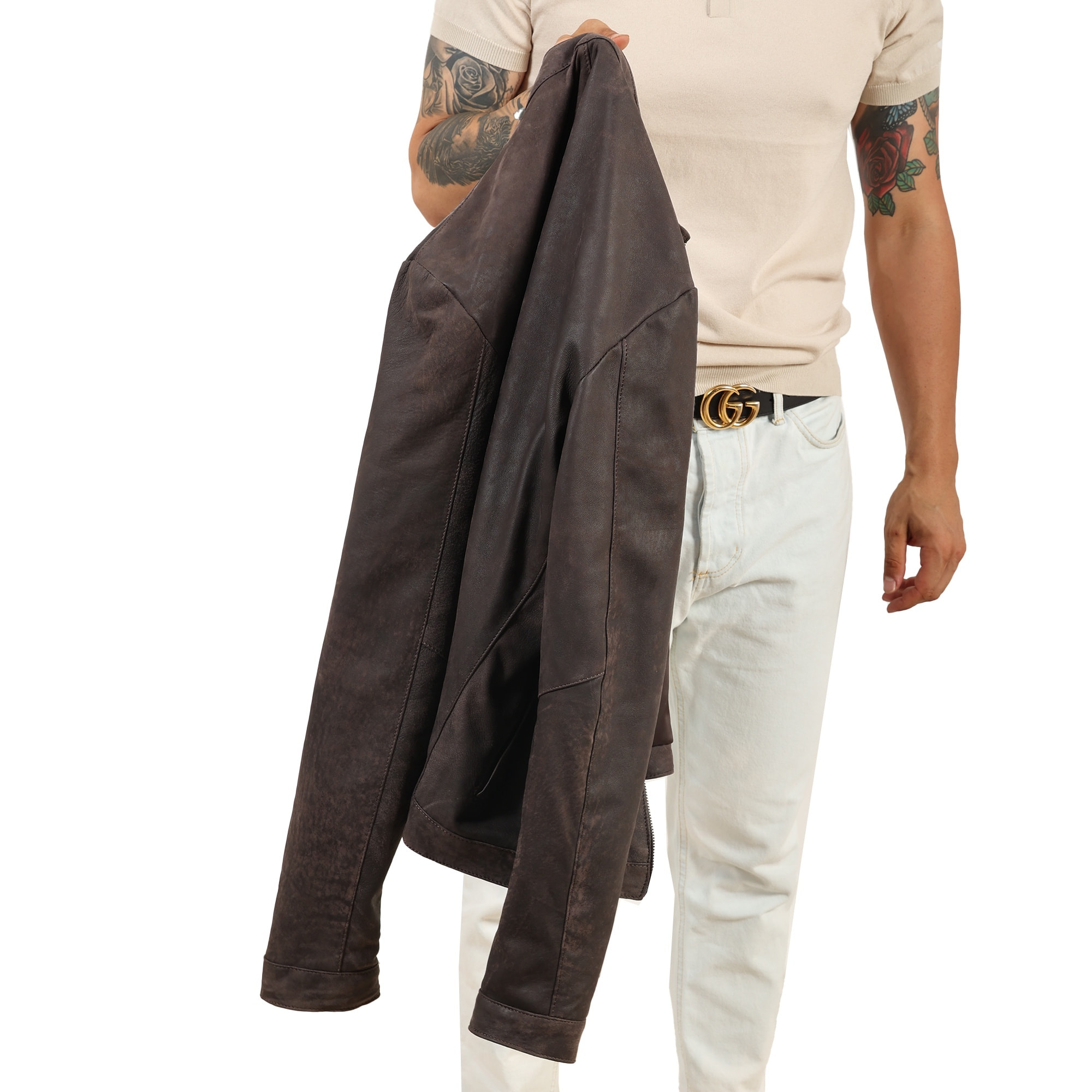 Giubbino in pelle di vitello rifinizione dakota testa di Moro-Slim Fit