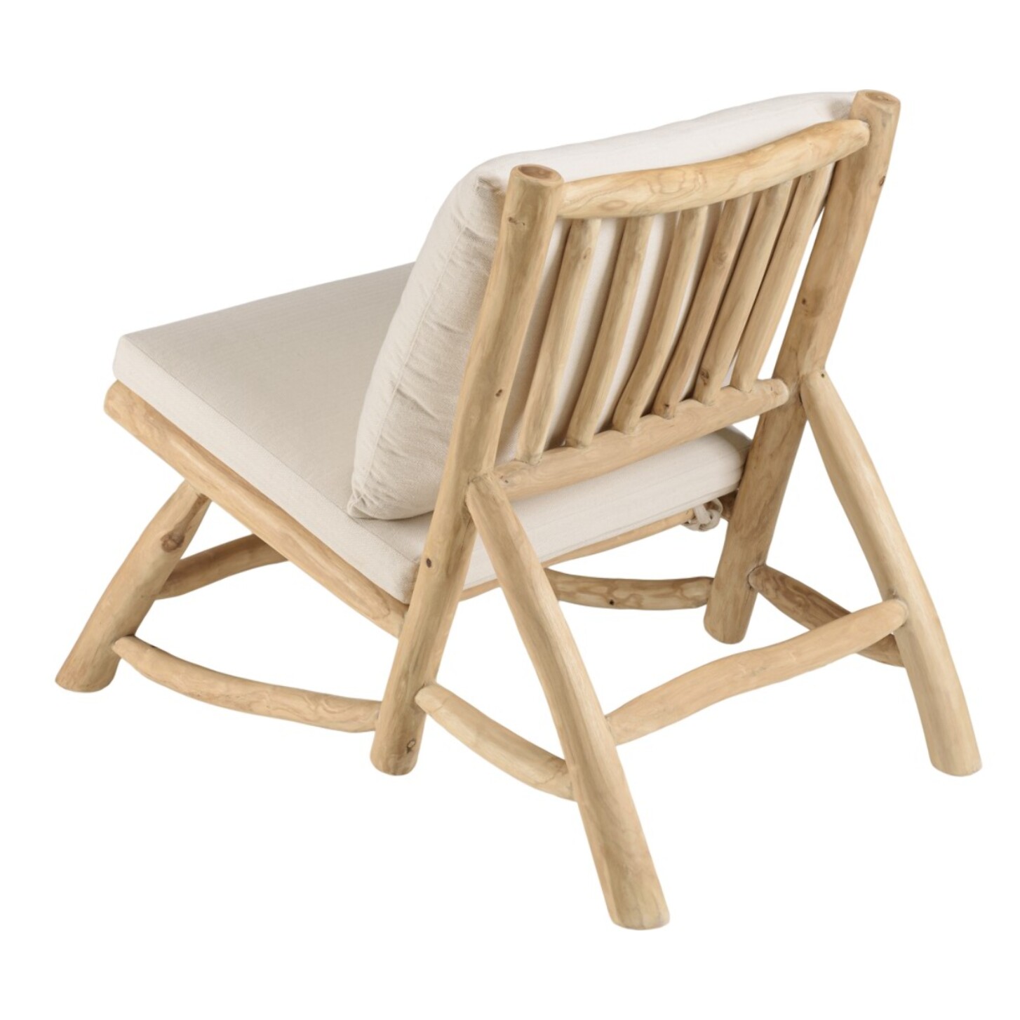 WILL - Fauteuil lounge en branches de teck naturel coussin blanc WILL