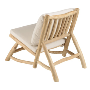 WILL - Fauteuil lounge en branches de teck naturel coussin blanc WILL