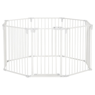 Barrière de sécurité - parc enclos chien modulable pliable - porte verrouillable - 8 panneaux acier et PP - dim. 482,5L max. x 76H cm blanc