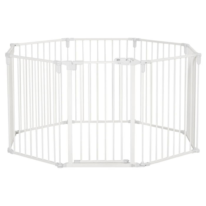 Barrière de sécurité - parc enclos chien modulable pliable - porte verrouillable - 8 panneaux acier et PP - dim. 482,5L max. x 76H cm blanc