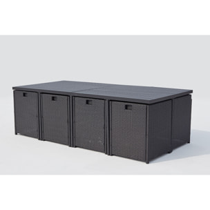 Table et chaise 12 places encastrables alu résine noir-gris ABASA