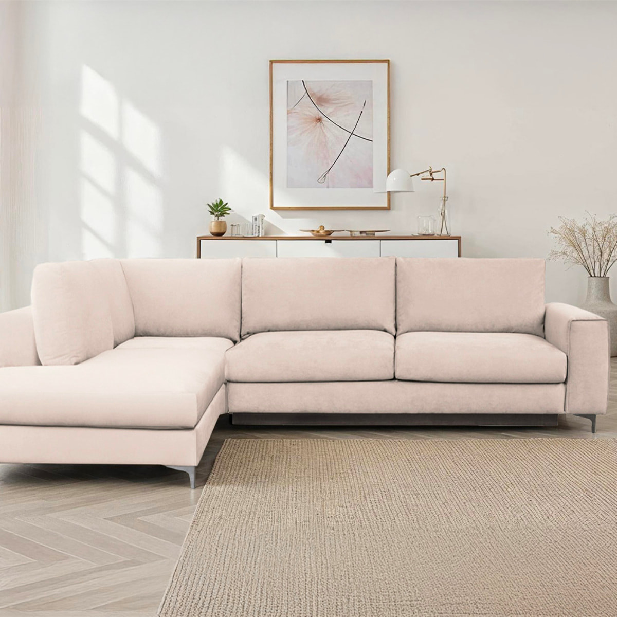 Canapé d'Angle Gauche Velours Fiesole, 3 Places, Couchage Intégré, Coffre de Rangement, Housse Déhoussable