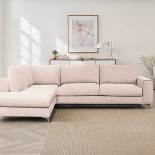 Canapé d'Angle Gauche Velours Fiesole, 3 Places, Couchage Intégré, Coffre de Rangement, Housse Déhoussable