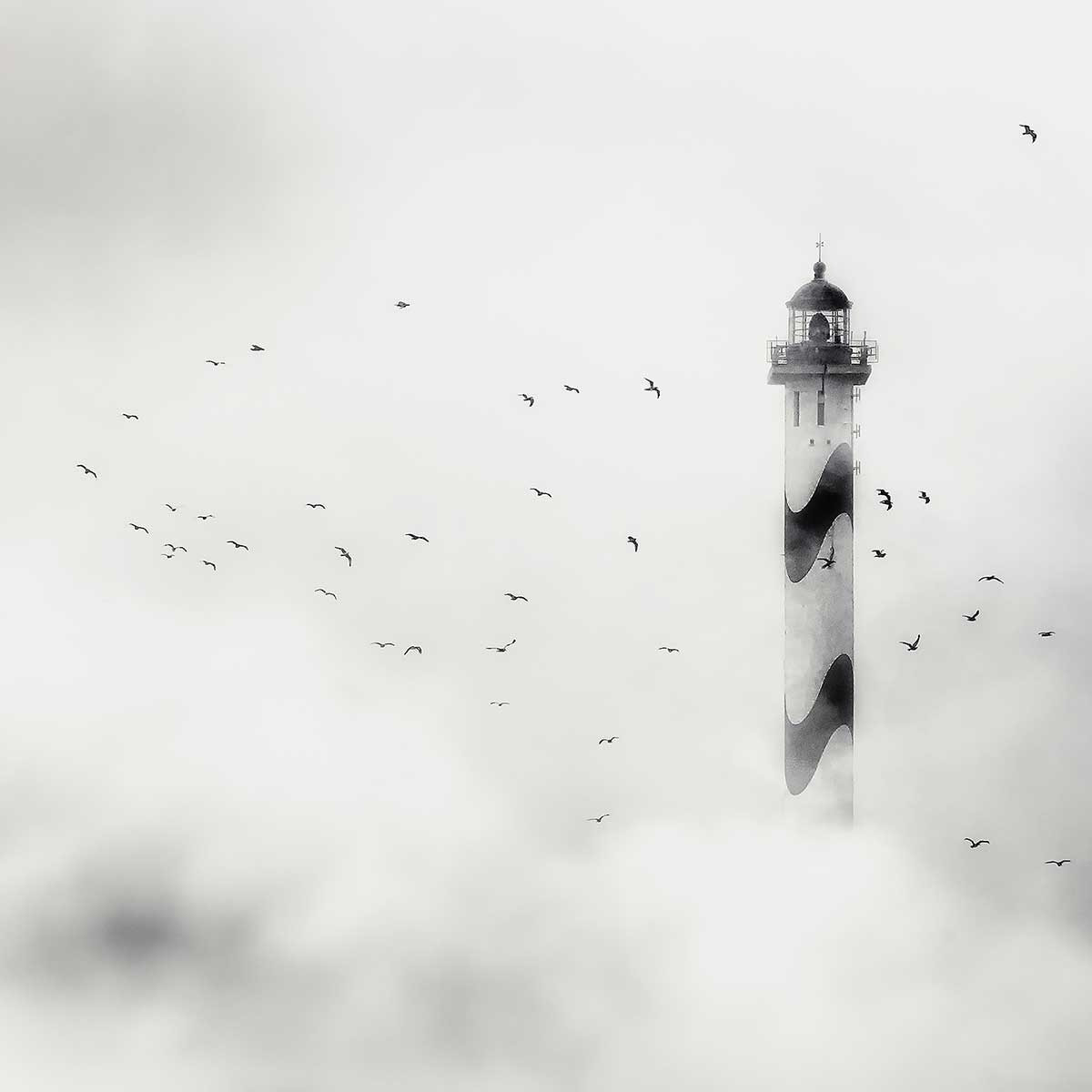 Affiche phare dans le brouillard Affiche sous cadre noir