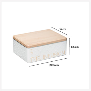 Boîte à thé 6 compartiments métal Blanc Scandi Nature