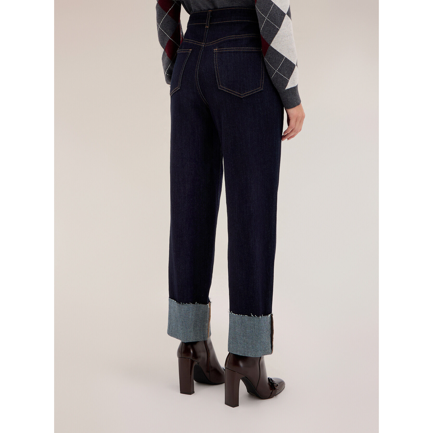 Motivi - Jeans cropped a vita alta con risvolto - Blu