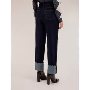 Motivi - Jeans cropped a vita alta con risvolto - Blu