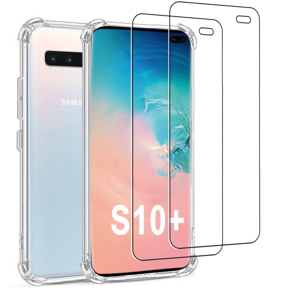 Coque Samsung Galaxy S10 Plus Antichoc Silicone + 2 Vitres en verre trempé Protection écran