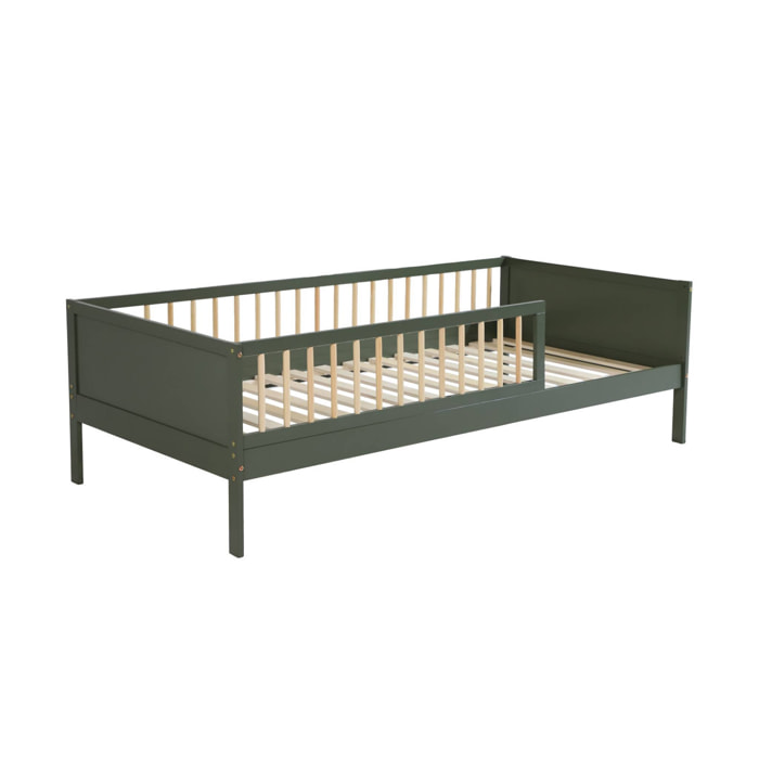 Lit enfant 90 x 190 cm pin naturel sommier à lattes inclus Vert - Elio