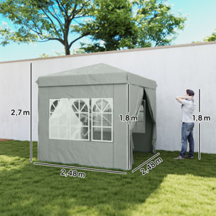 Carpa Plegable 2,5x2,5 m, Pop-up, Cenador Pabellón de Jardín con Altura Ajustable 3 Niveles, 4 Paredes Laterales, Ventanas y Bolsa Transporte, UPF50+, Impermeable para Fiestas, Exterior, Gris