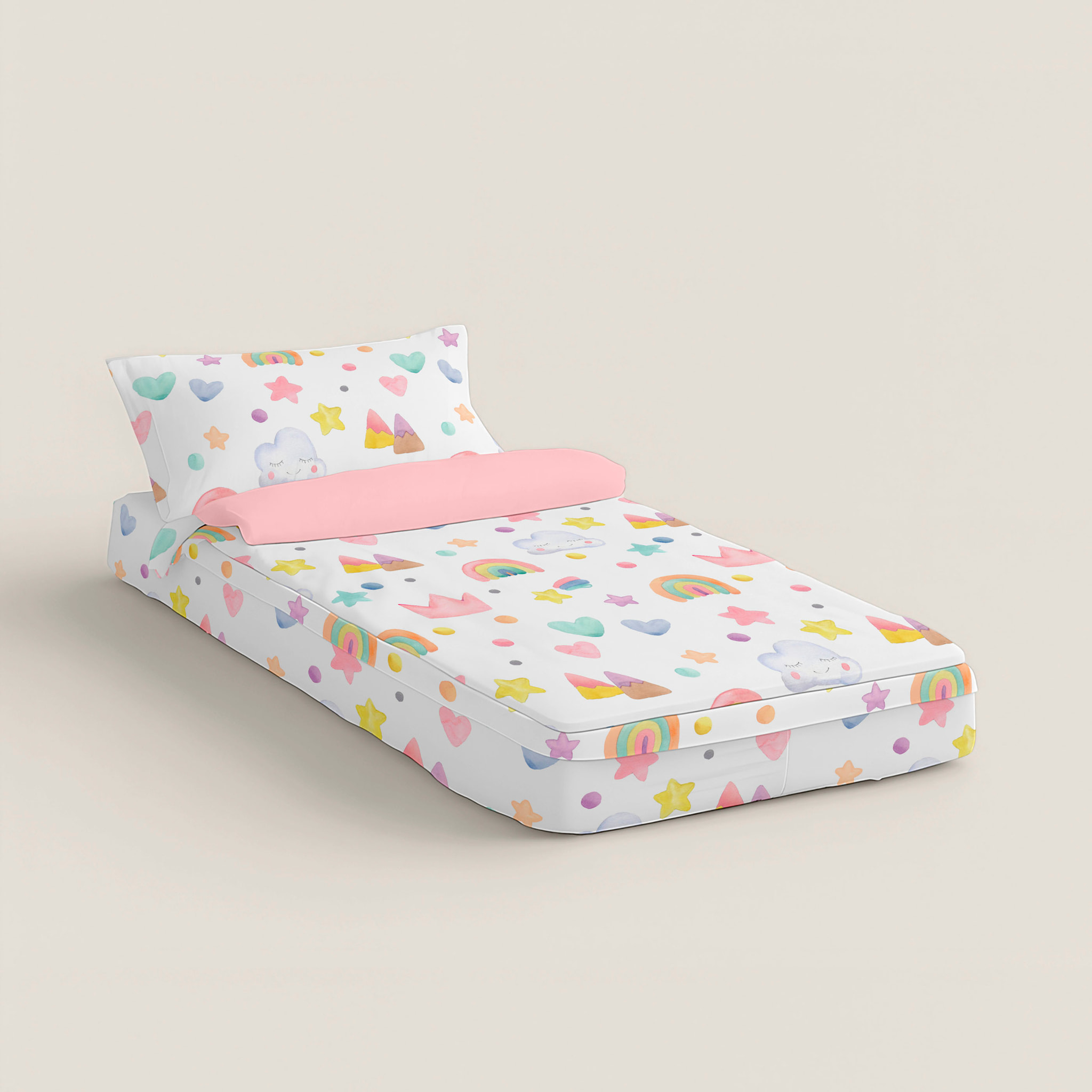 Cool Kids - Saco Nórdico Estampado - Infantil - Con cremallera - Incluye 1 Funda de Almohada - 100% Algodón - Confetti