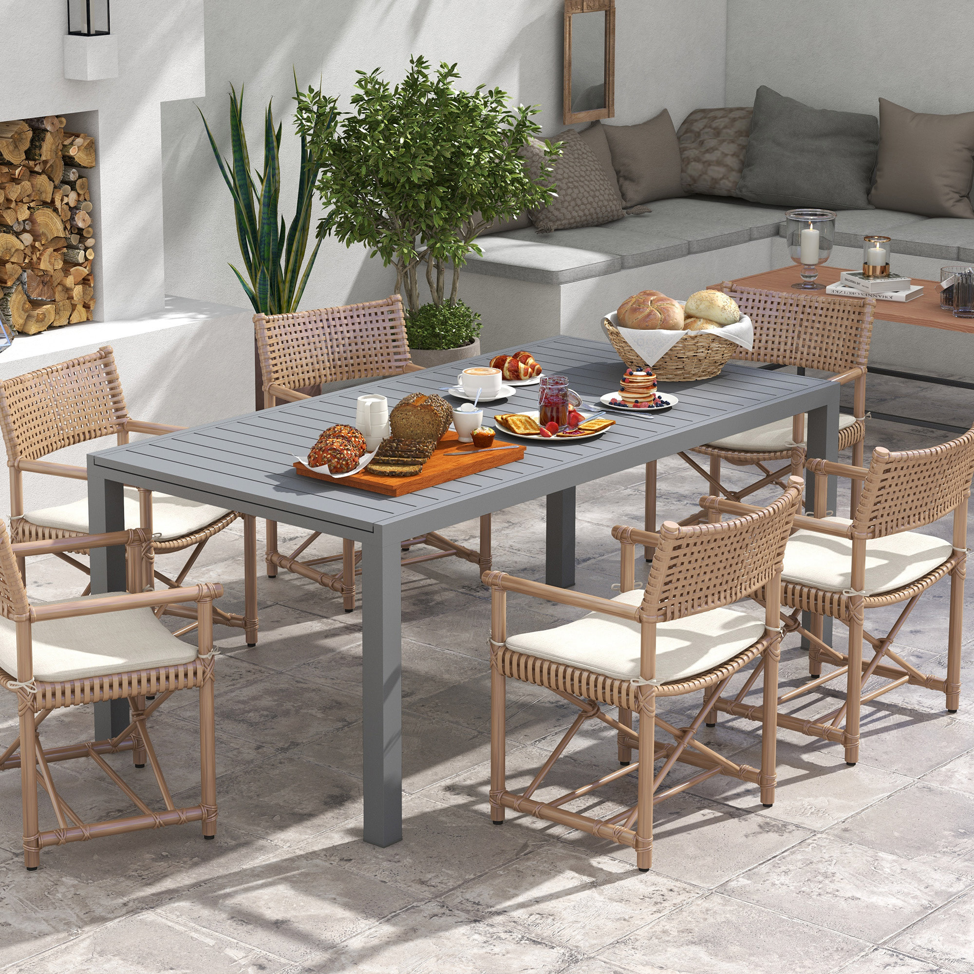 Mesa de Jardín Extensible Mesa de Comedor Exterior Mesa de Terraza Rectangular para 6 -8 Personas con Marco de Aluminio Carga 50 kg para Balcón 180/240x94x73 cm Gris Oscuro