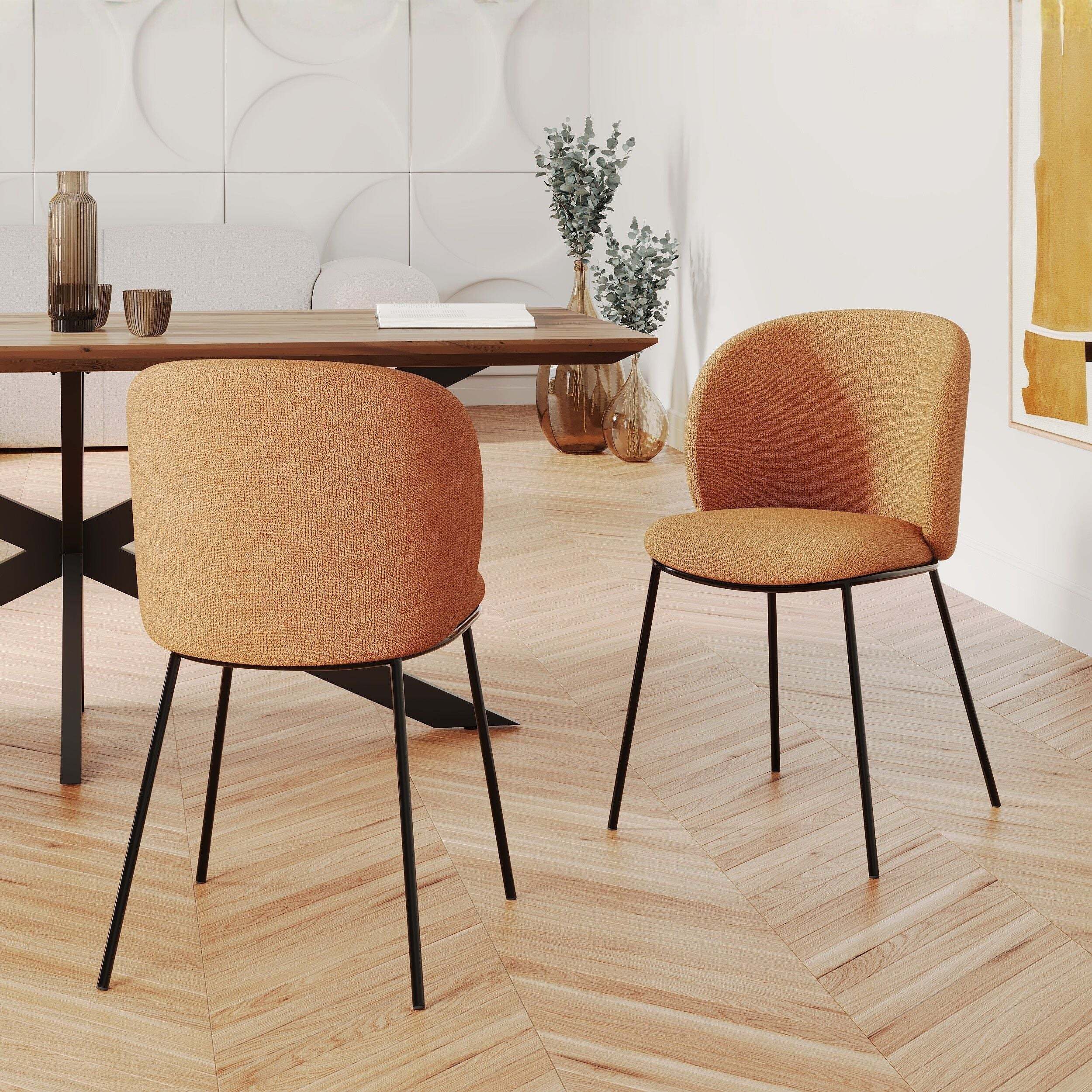 Lot de 2 chaises en tissu jaune moutarde, pieds métal noir - Bulle