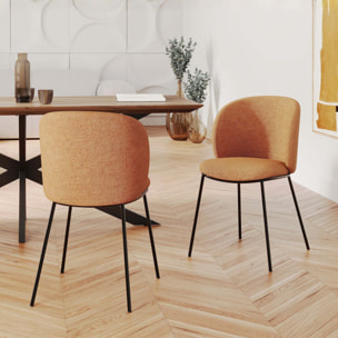 Lot de 2 chaises en tissu jaune moutarde, pieds métal noir - Bulle