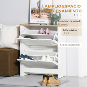 Zapatero Moderno Zapatero de Entrada Recibidor con Cajones Abatibles y Estantes Ajustables para 12 Pares de Zapatos Zapatero Estrecho para Pasillo 72x26x80 cm Blanco