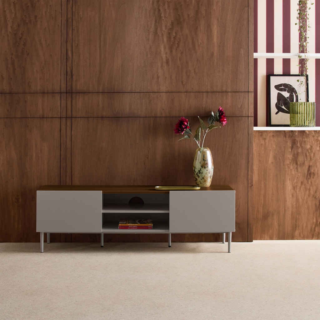 Meuble TV métal et décor bois 2 portes 140cm ASHTON