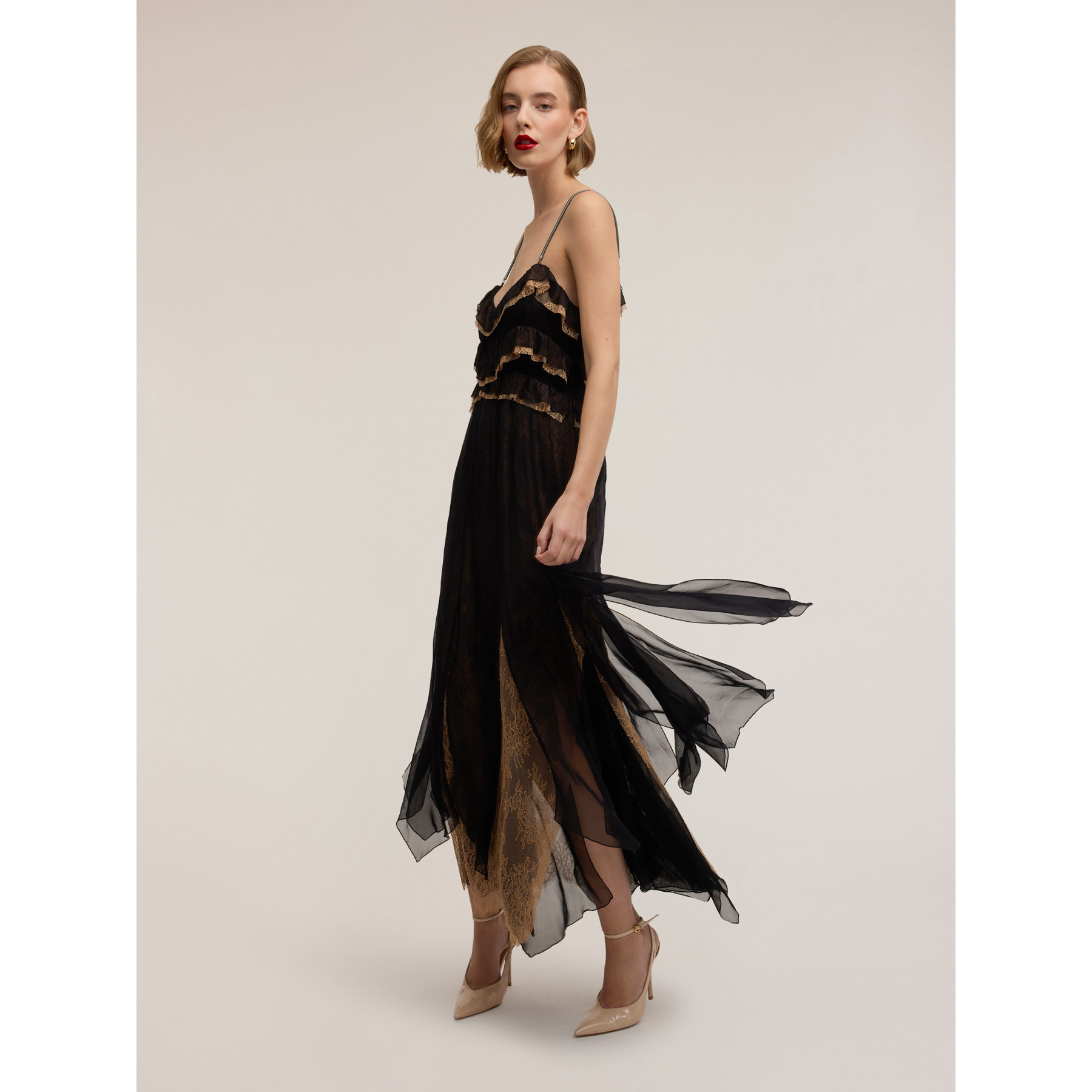 Motivi - Vestito lungo in georgette con pizzo Smart Couture - Nero