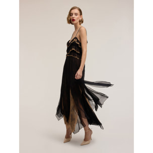 Motivi - Vestito lungo in georgette con pizzo Smart Couture - Nero