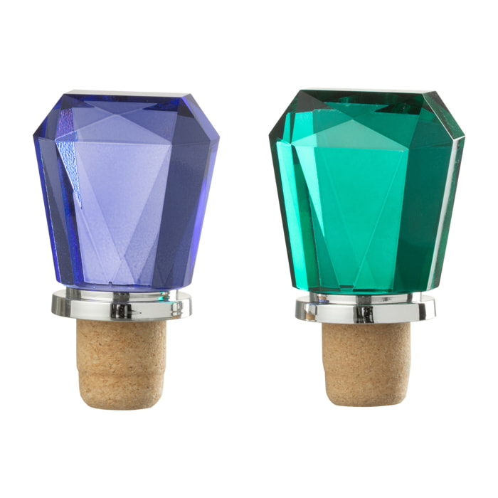 J-Line décoration bouchon de bouteille Géométrique - verre - mix - 2 pièces
