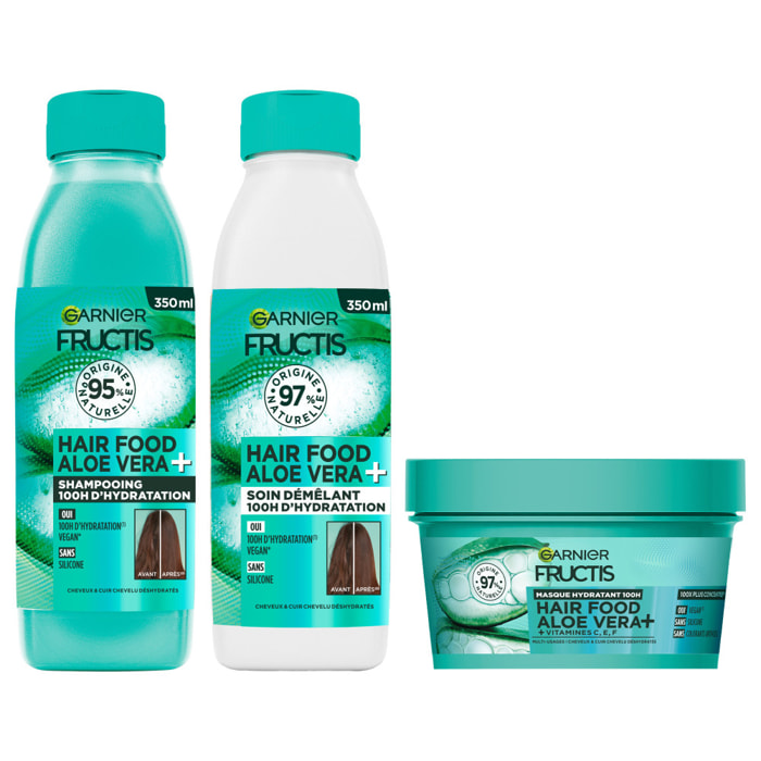 Garnier Fructis Hair Routine 3 produits Food Aloe Vera Shampooing 350ml Soin démêlant 350ml et Masque 320ml
