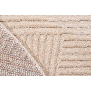 BIANCA - Tapis rond à motif graphique en relief - Crème