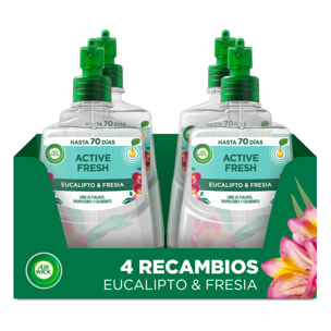 Air Wick Active Fresh Spray Automatico Sin Aerosol - Ambientador para casa con aroma a Eucalipto y Fresia - 4 Recambios (4x 228ml)