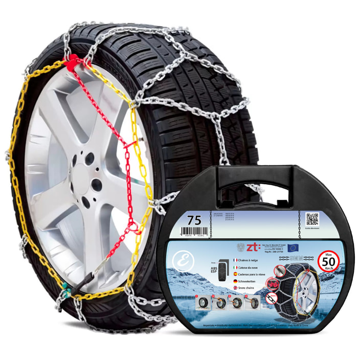 Catene Da Neve In Metallo 9 mm Omologate TUV e GS Onorm Montaggio Rapido Per Auto Macchina Furgone SUV Con Tensionatore Autobloccante (Misura 75)