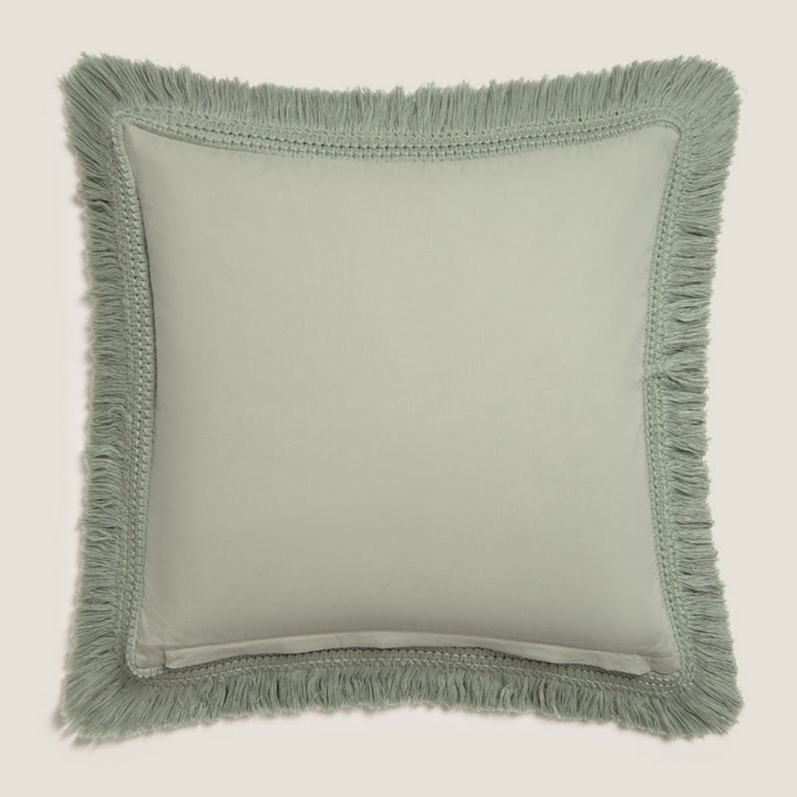 Funda de cojín algodón flecos Cherflec color verde claro 100% Algodón