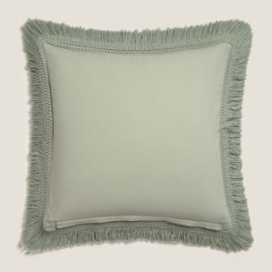 Funda de cojín algodón flecos Cherflec color verde claro 100% Algodón