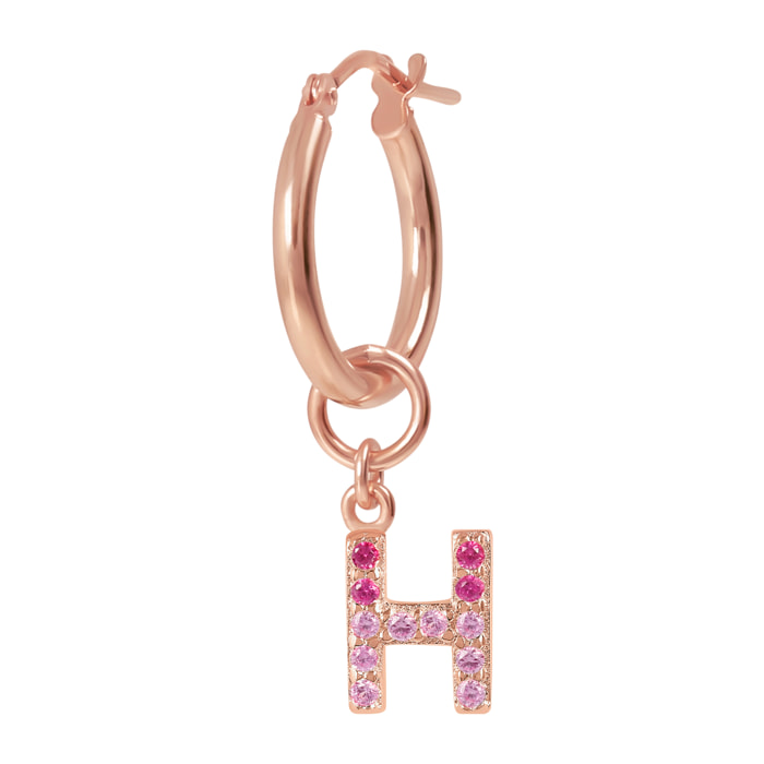 Orecchino a Cerchio con Ciondolo Lettera H in Pavé di Cubic Zirconia Rosa