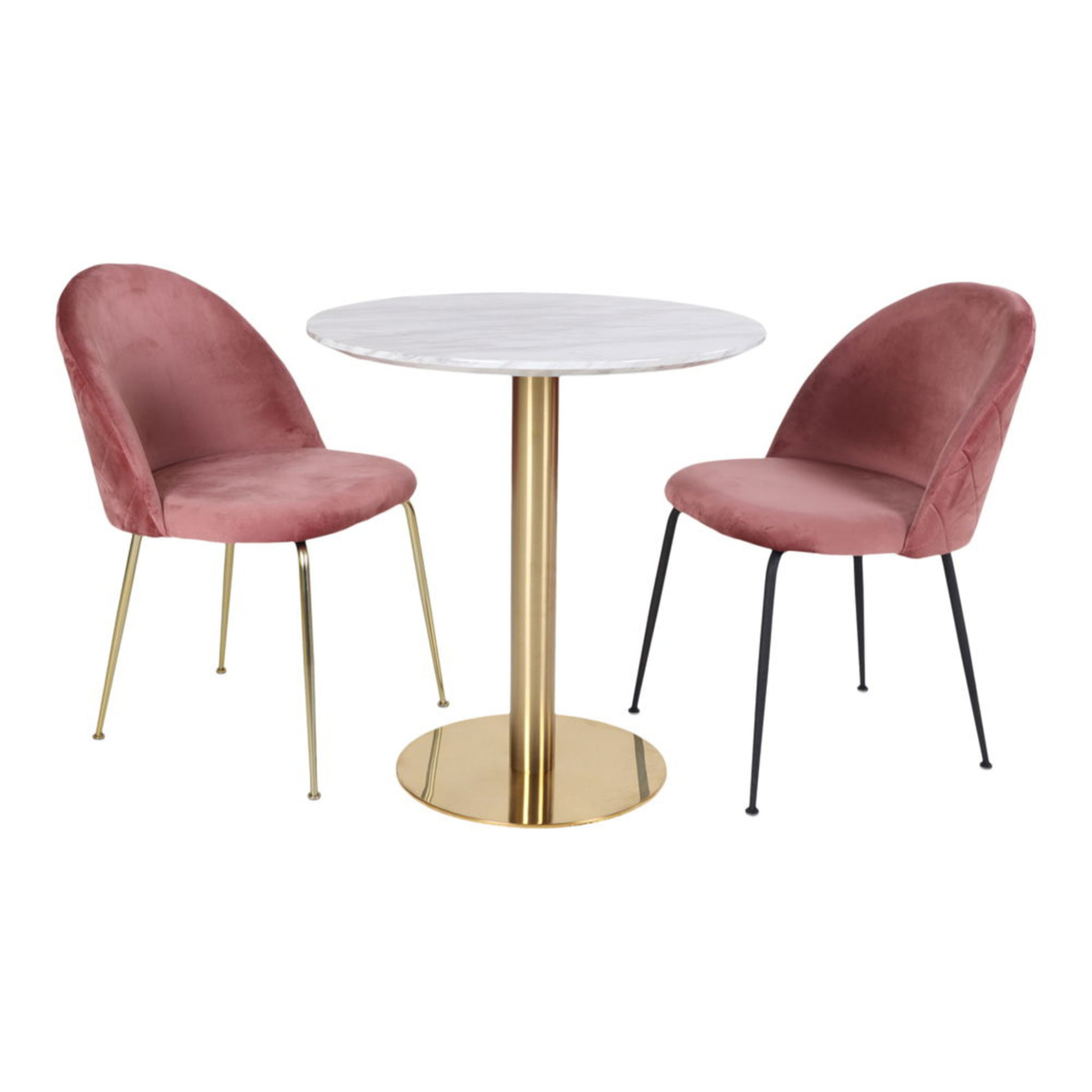 Tavolo da pranzo Bolzano con piano effetto marmo e base ottone, ø70×75 cm