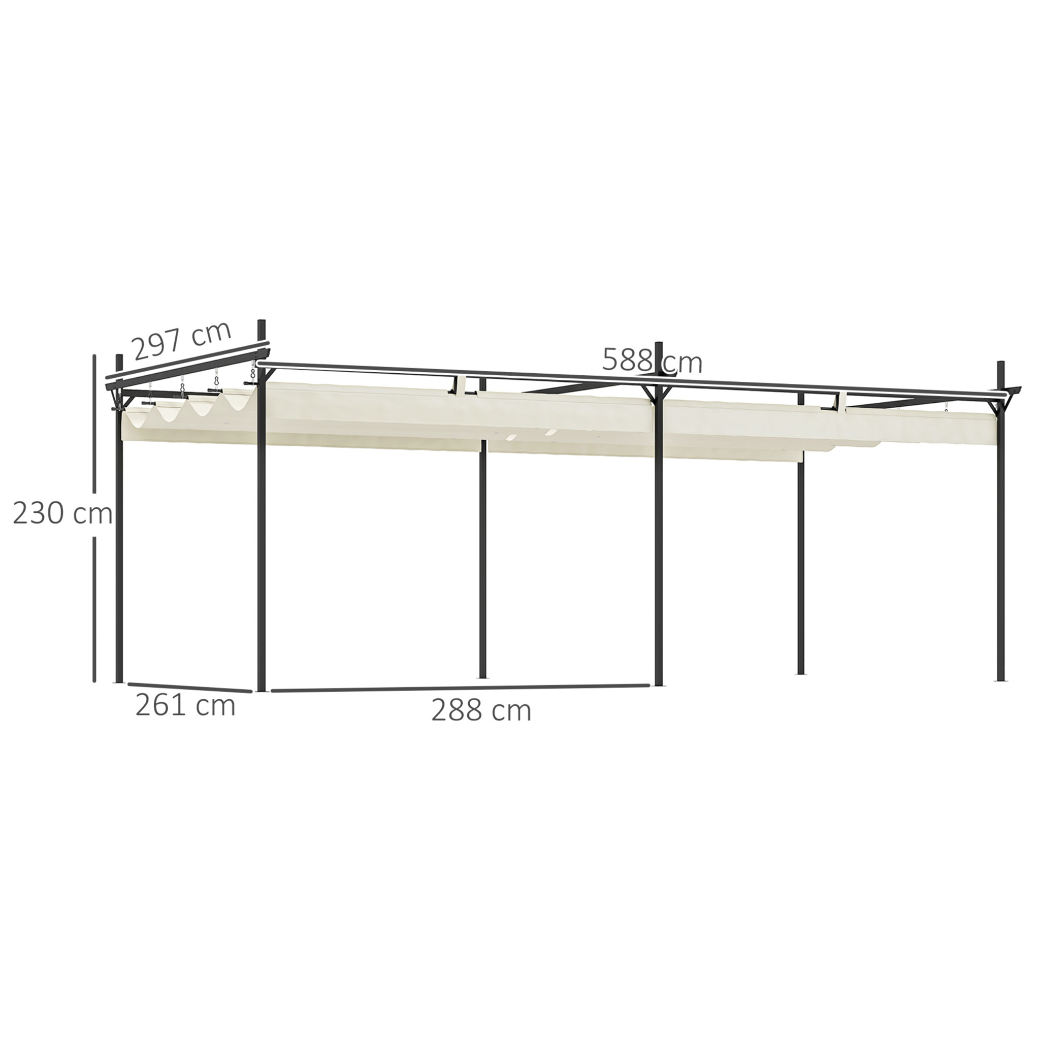 Pérgola con Techo Retráctil Pérgola de Aluminio 6x3 m Cenador con Tela de Poliéster Anti-UV Resistente al Agua Pabellón para Jardín Patio Terraza Exterior Crema