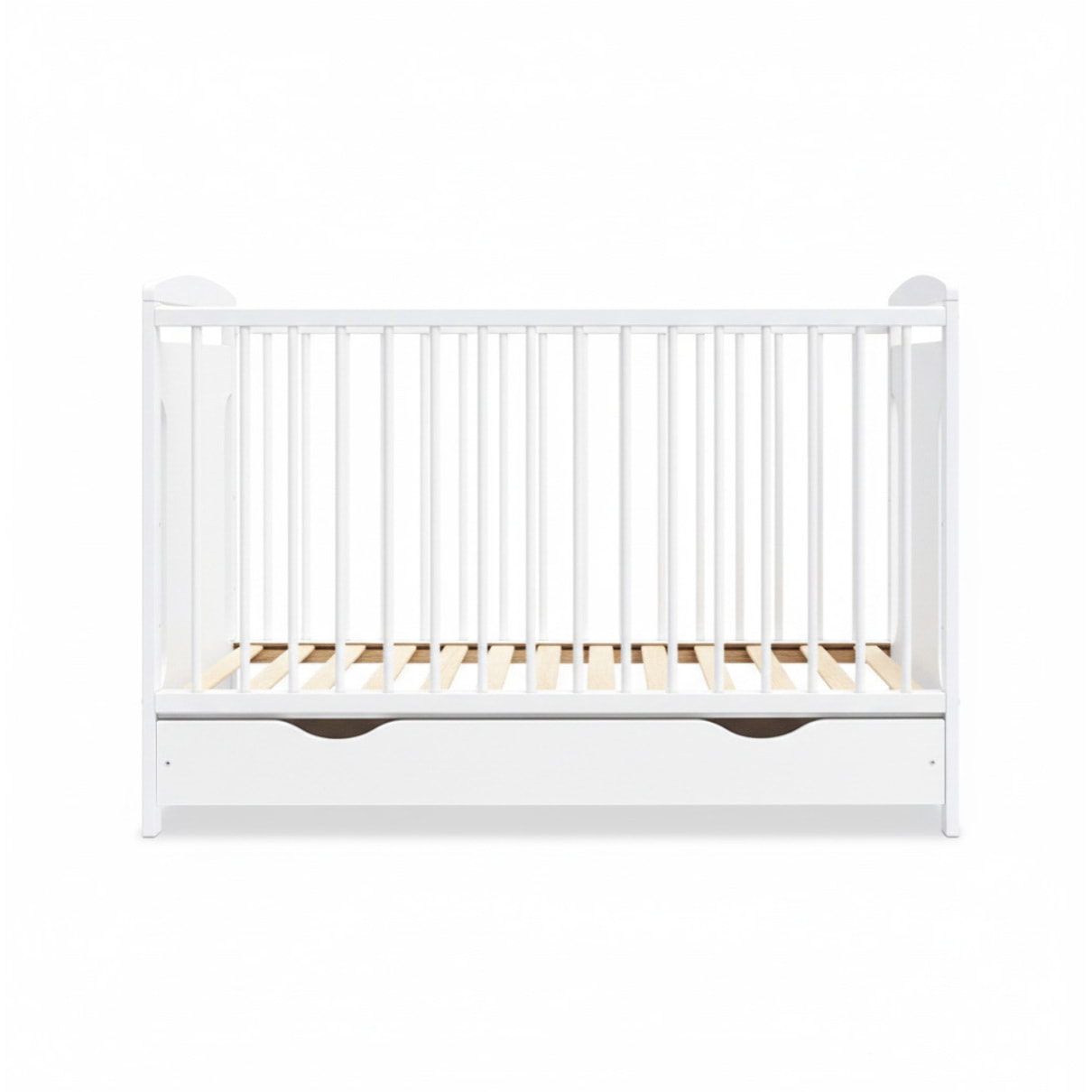 Lit Bébé Évolutif Margot 60x120 cm en Bois, Blanc, Avec Tiroir intégré, Sommier Réglable 3 Hauteurs, Barreaux Amovibles