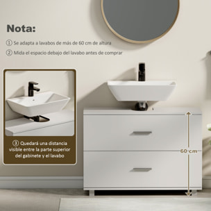 Mueble Bajo Lavabo, Mueble de Baño con 2 Cajones, Estilo Moderno, para Lavabo sin Pedestal, 80x30x60 cm, Blanco