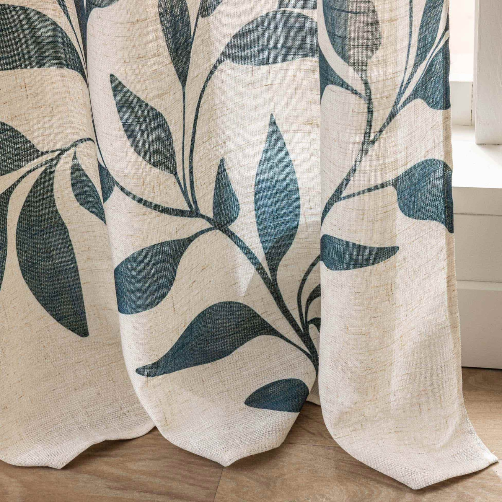 Rideau à œillets polylin imprimé feuillages tamisant - Naturel