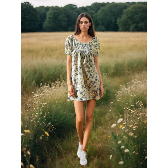 Vestido Jeanne Baret Vestido Estampado Corto Blanco Casual para mujer